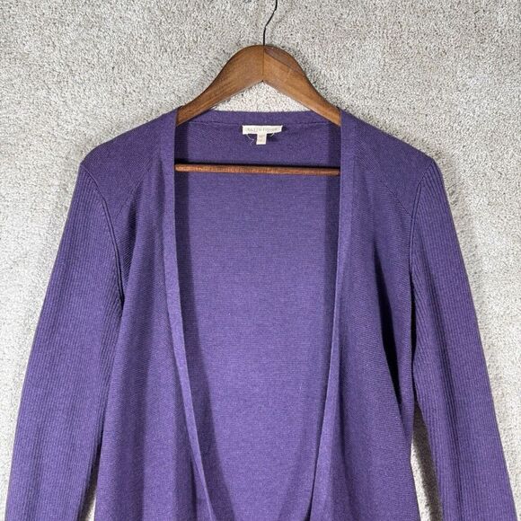 Eileen Fisher Organic Cotton Long Cardigan Small Purple Open Front Sweater Knit - Picture 2 of 10